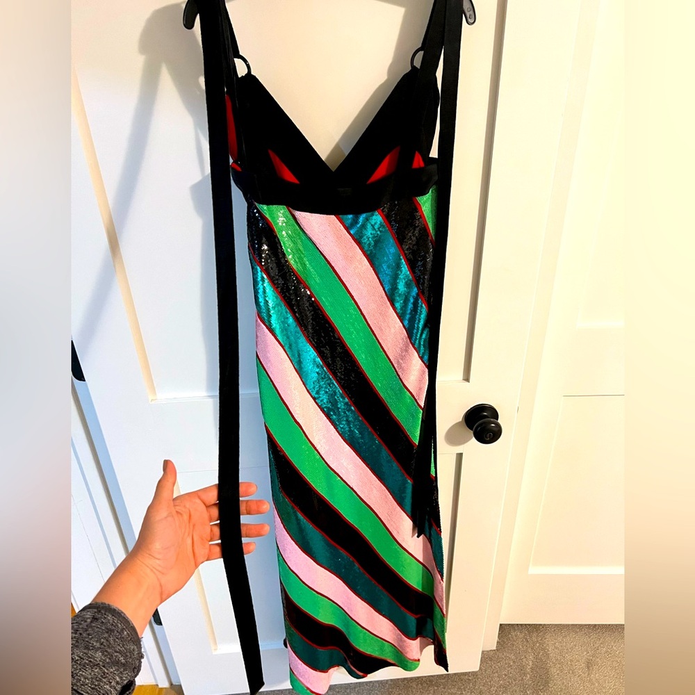 Diane Von Furstenberg one-of-a-kind D-Ring Crossover Sequins & Silk Dress - Picture 5 of 16